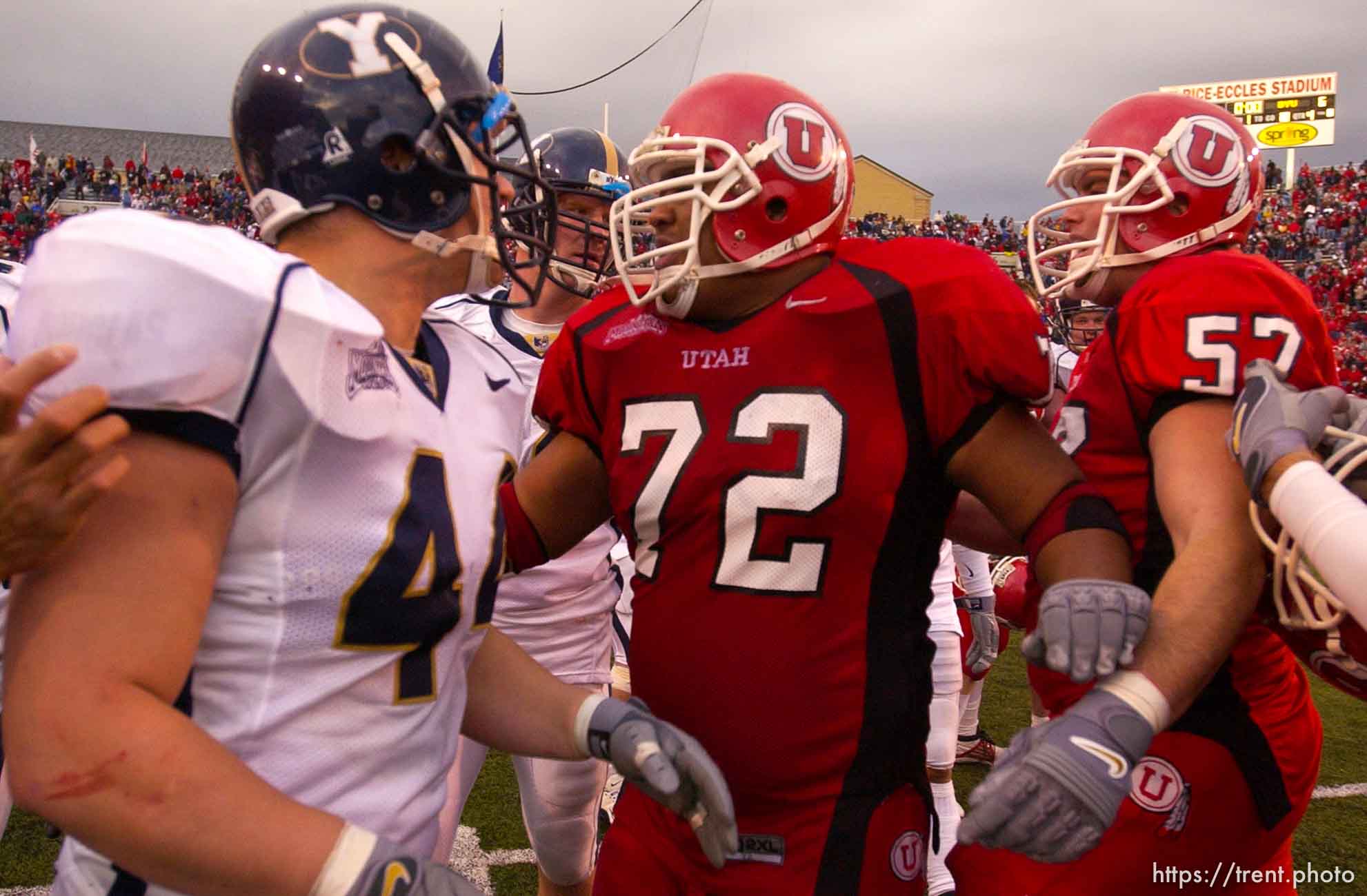 Salt Lake City - postgame fight. Utah vs. BYU football Saturday afternoon at Rice-Eccles Stadium. Utah wins 13-6.  11.23.2002, 4:08:55 PM