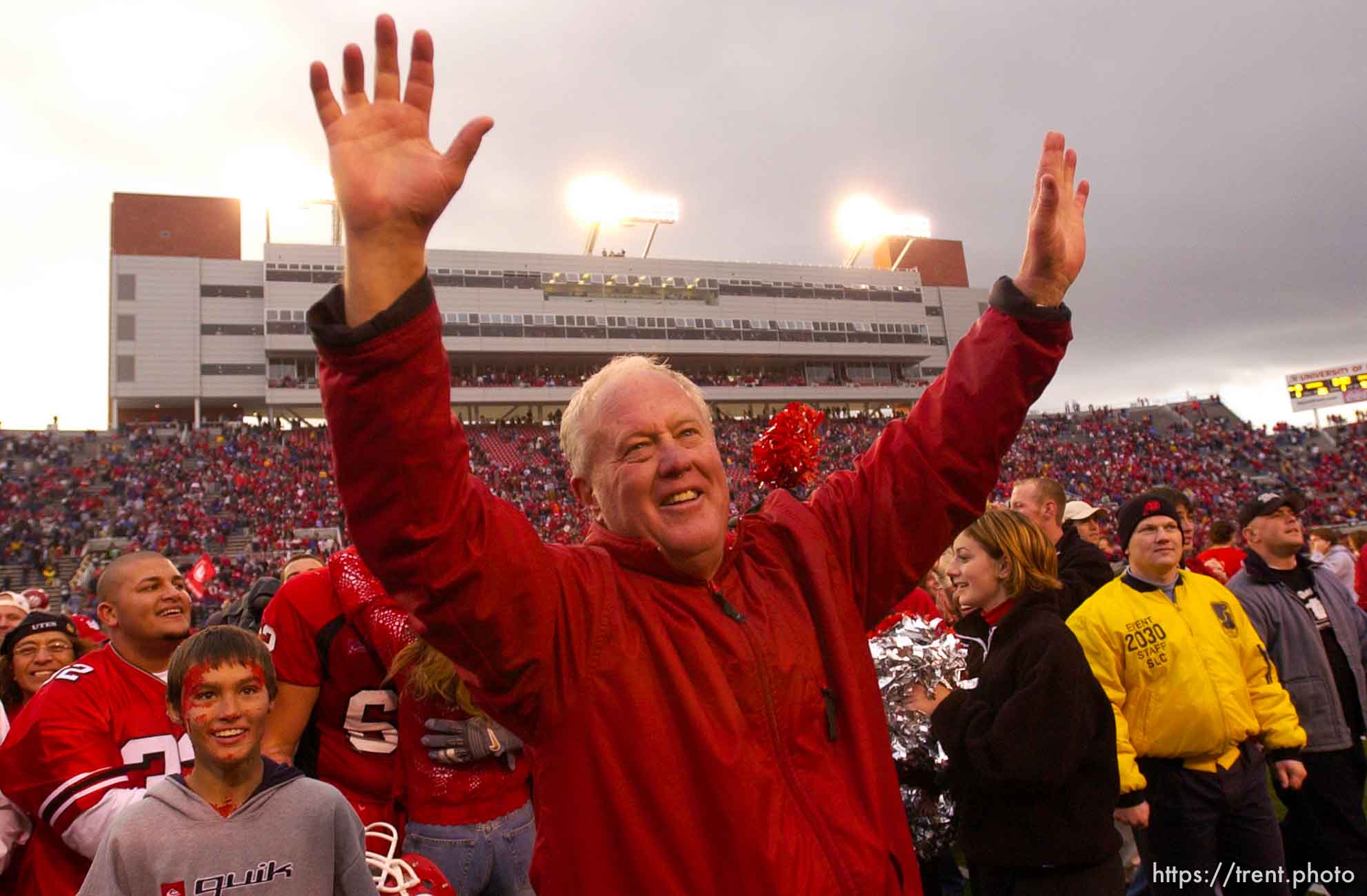 Salt Lake City - Utah coach Ron McBride. Utah vs. BYU football Saturday afternoon at Rice-Eccles Stadium. Utah wins 13-6.  11.23.2002, 4:11:58 PM