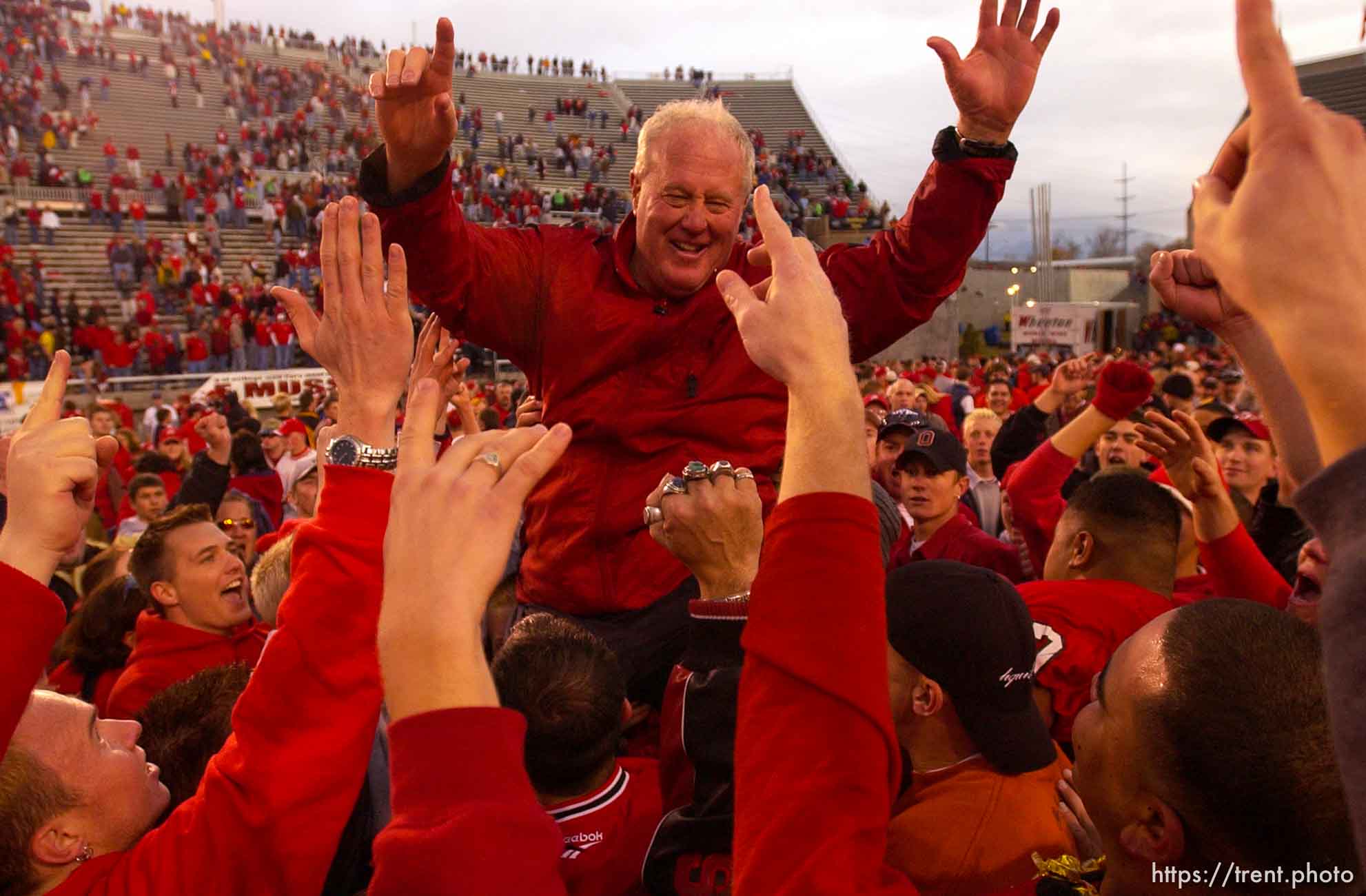 Salt Lake City - Utah coach Ron McBride. Utah vs. BYU football Saturday afternoon at Rice-Eccles Stadium. Utah wins 13-6.  11.23.2002, 4:18:39 PM