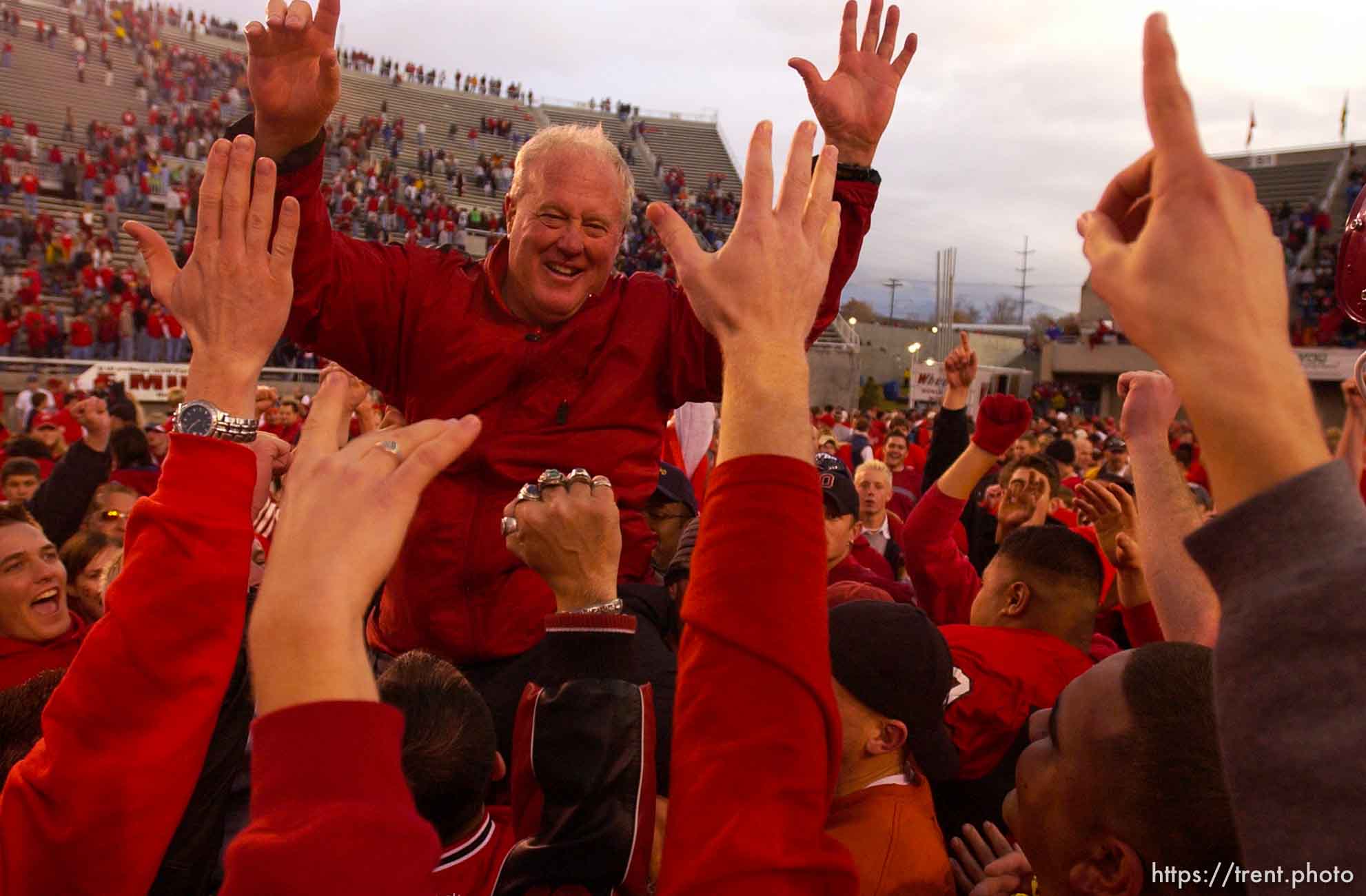 Salt Lake City - Utah coach Ron McBride. Utah vs. BYU football Saturday afternoon at Rice-Eccles Stadium. Utah wins 13-6.  11.23.2002, 4:18:39 PM