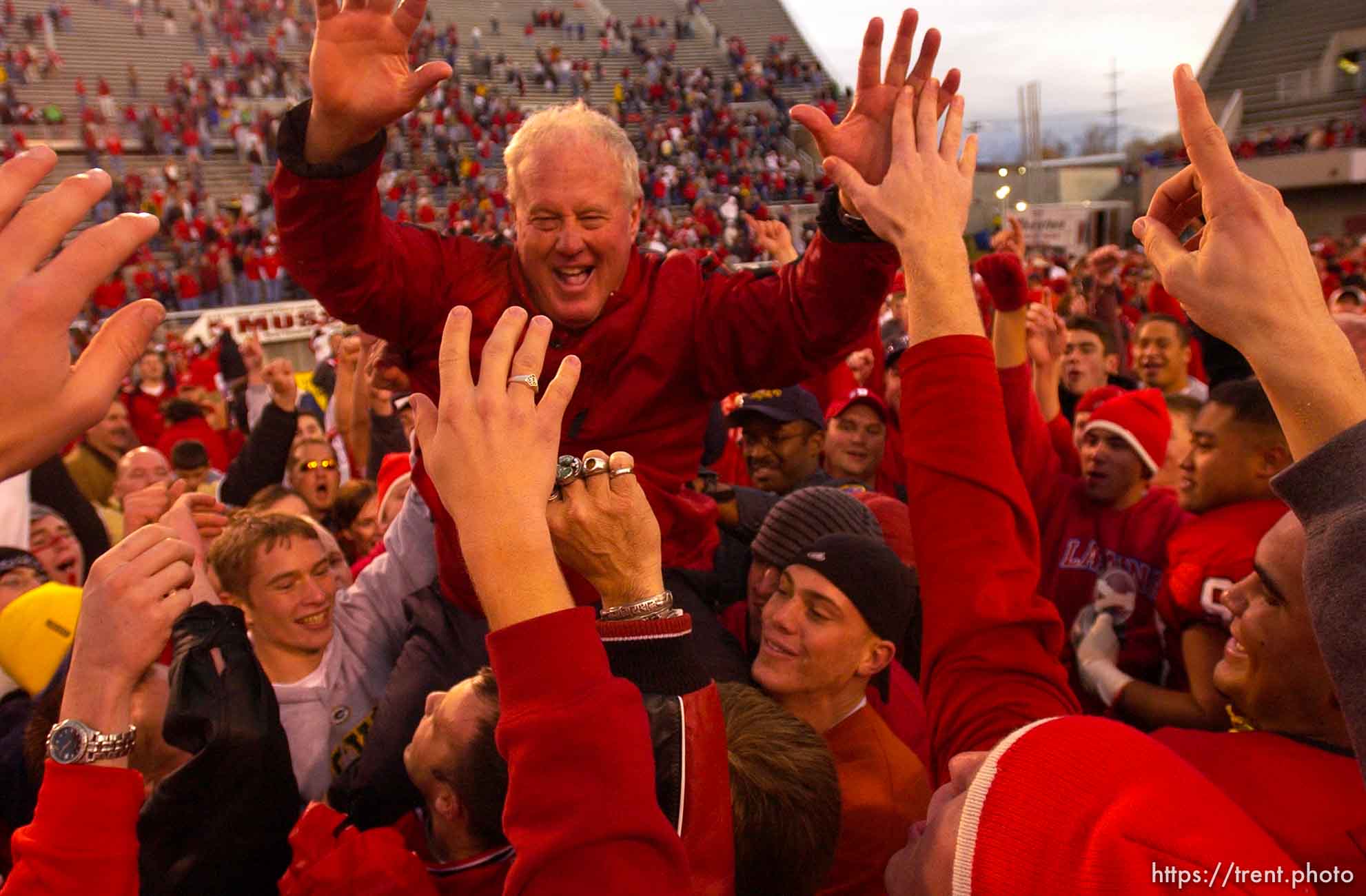 Salt Lake City - Utah coach Ron McBride. Utah vs. BYU football Saturday afternoon at Rice-Eccles Stadium. Utah wins 13-6.  11.23.2002, 4:18:40 PM