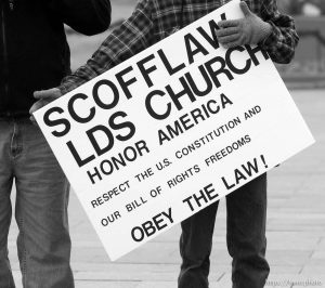 Salt Lake City - Protest sign. LDS Church's Main Street Plaza. 12.08.2002, 12:03:06 PM