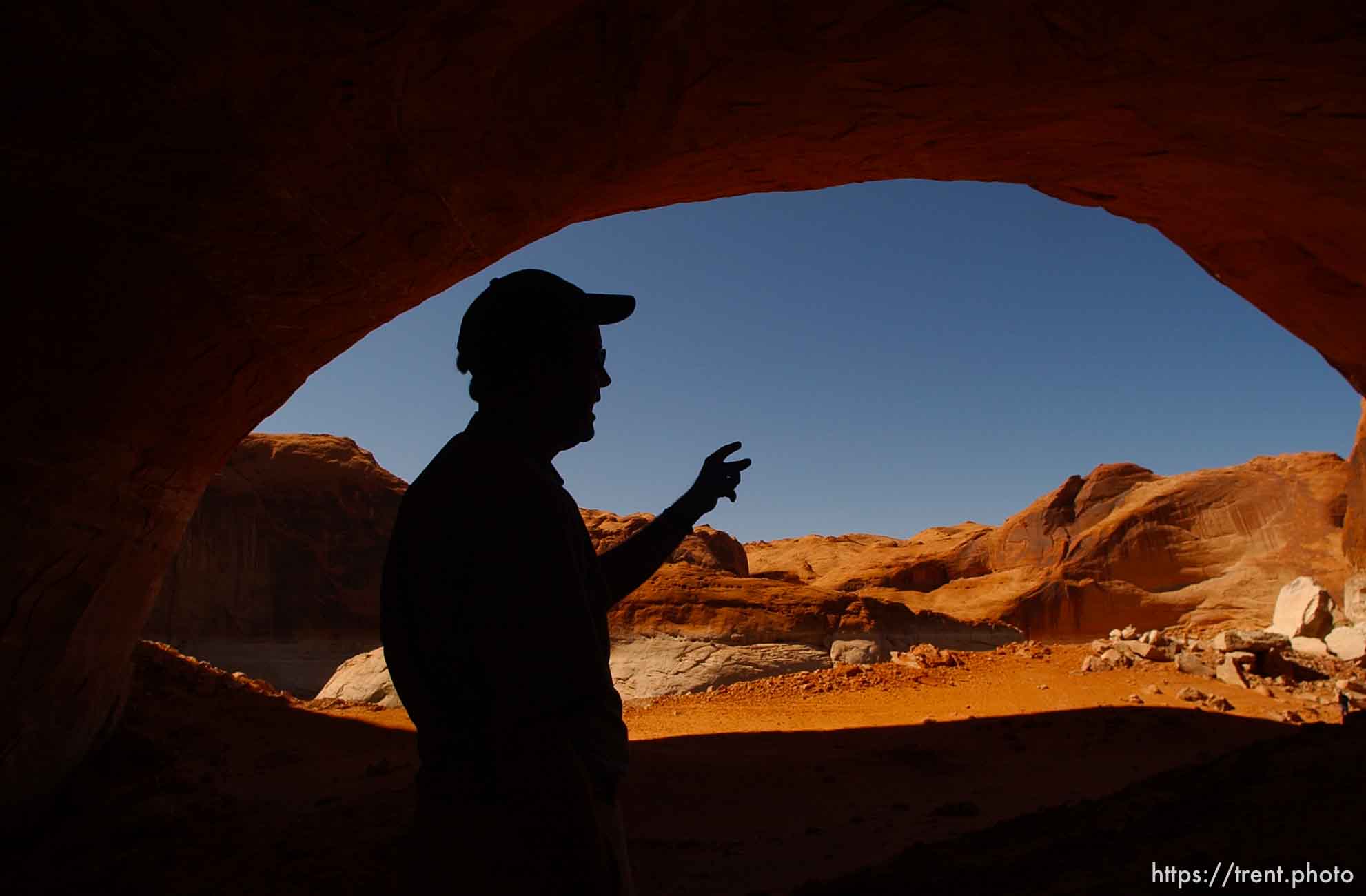 Richard Ingebretsen, founder and president of the Glen Canyon Institute, speaks to journalists on a trip on Lake Powell. . Landmarks which had previously been submerged in Glen Canyon are now becoming visible with the lower water levels in Lake Powell.