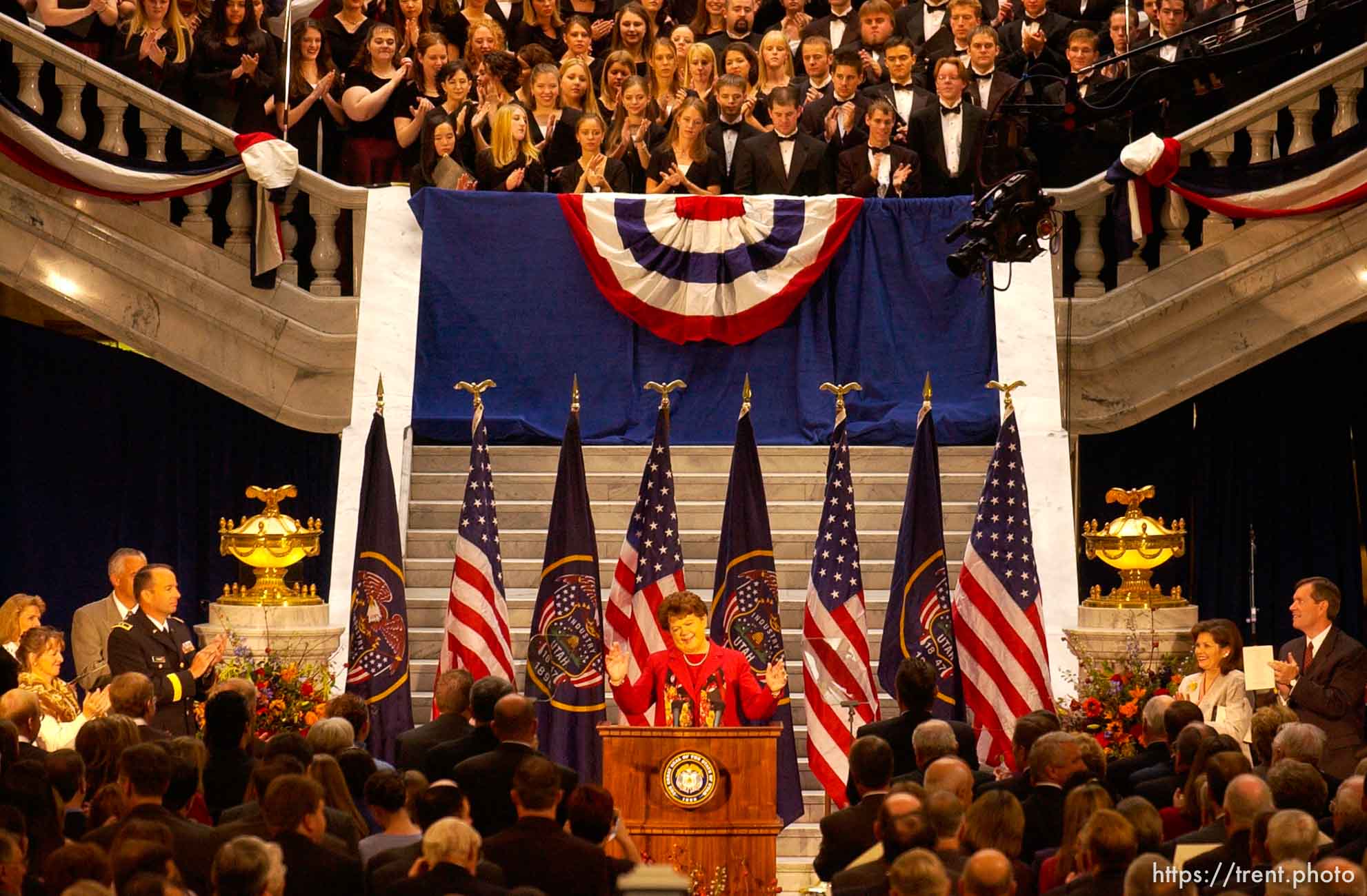 The resignation of Utah Governor Michael Leavitt and the swearing in of new Utah Governor Olene Walker Wednesday morning at the Utah State Capitol in Salt Lake City.