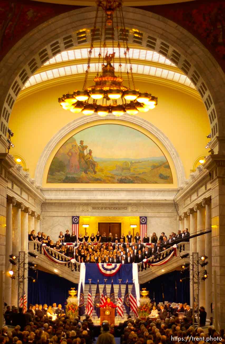 The resignation of Utah Governor Michael Leavitt and the swearing in of new Utah Governor Olene Walker Wednesday morning at the Utah State Capitol in Salt Lake City.