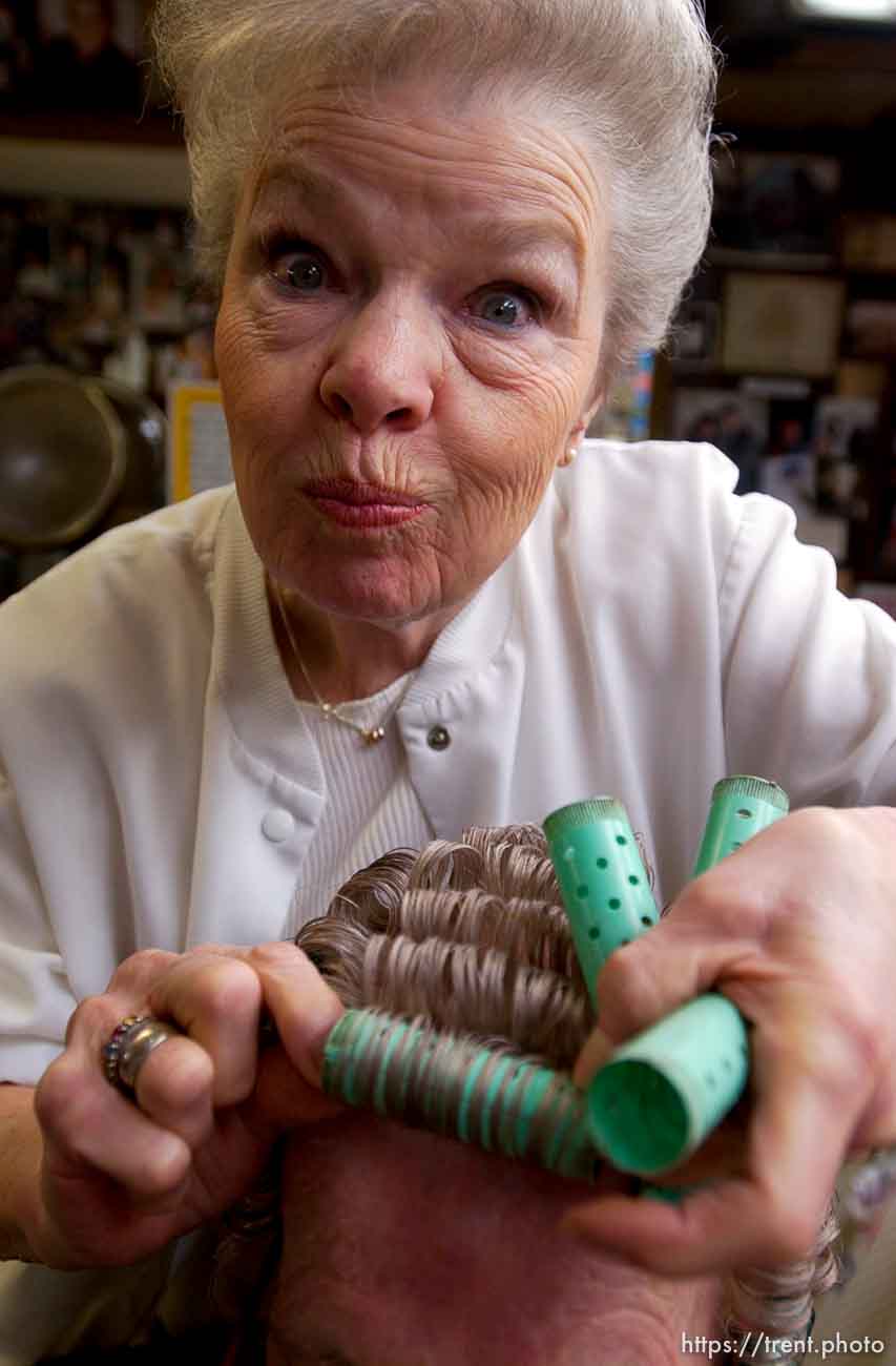 Sandy - Ruth Saunders has been cutting hair since 1946. She has a small shop in the basement of her Sandy home, where she sees regular customers like Vivian Keysaw, who has been having Saunders cut her hair for 45 years.