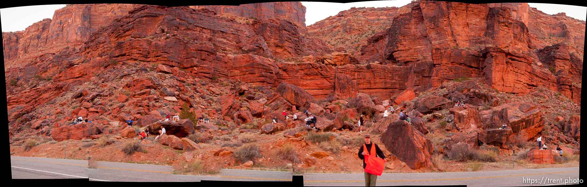 People waiting for the start on the red rock. Moab - The 29th annual Canyonlands Half Marathon, which runs along the Colorado River on Highway 128 and into Moab.