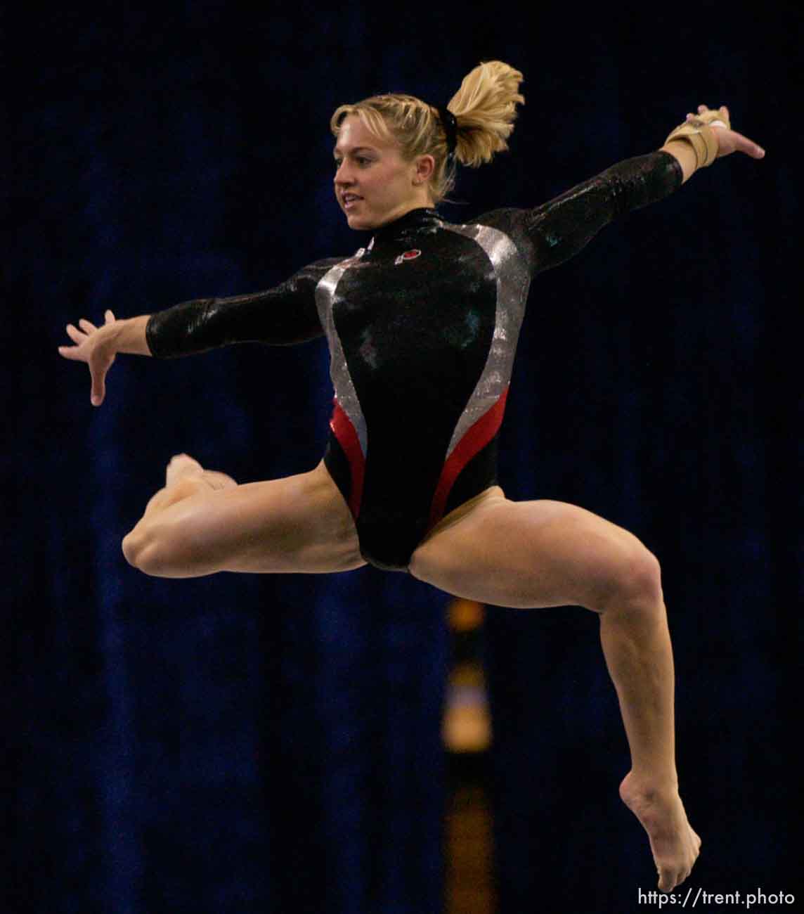 Utah's Annabeth Eberle (253) performs her floor routine, NCAA Women's Gymnastics Championships at Pauley Pavilion, UCLA, Los Angeles Thursday evening.