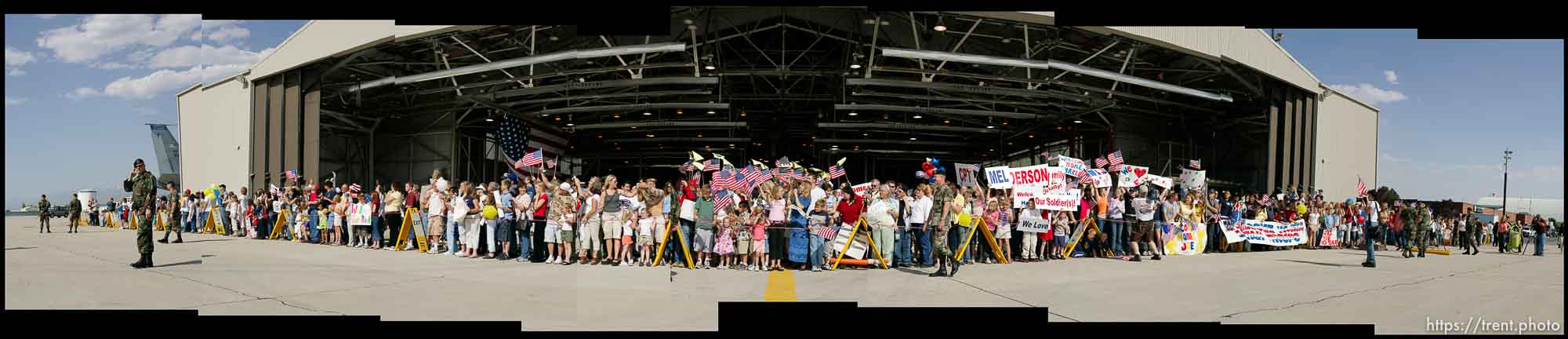 Members of the 1457th Engineer Battalion return from Iraq after a year of service and are met by joyous family members at the Utah Air Guard hanger in Salt Lake City Wednesday afternoon.