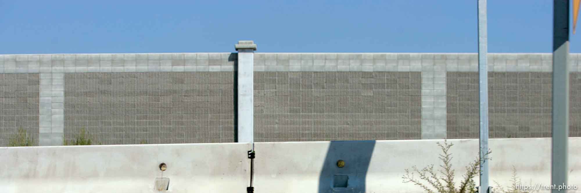 freeway sound walls and barriers. Photos out the window as we drive from Boise to Parma, Idaho. 8.18.2004 panoramic crop.