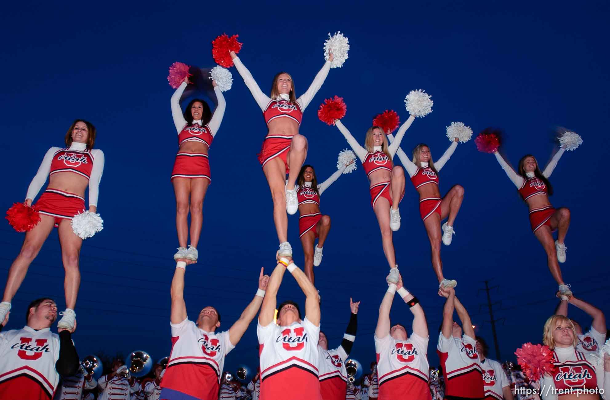 The Utah football team and their Fiesta Bowl appearance was the focus of a large pep rally was held Thursday evening at the Point South Mountain Resort. A large crowd of Utah fans was joined by the school band and cheerleaders.