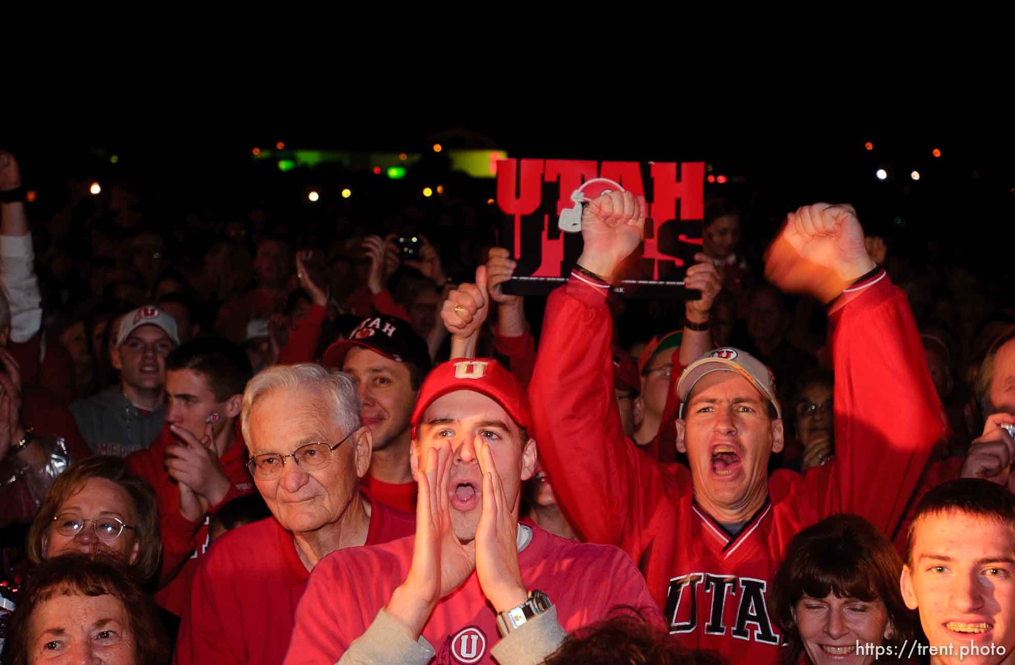 fans. The Utah football team and their Fiesta Bowl appearance was the focus of a large pep rally was held Thursday evening at the Point South Mountain Resort. A large crowd of Utah fans was joined by the school band and cheerleaders.