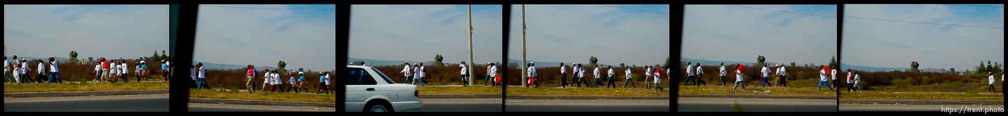 catholic pilgrims making their way on foot to Guadalupe.