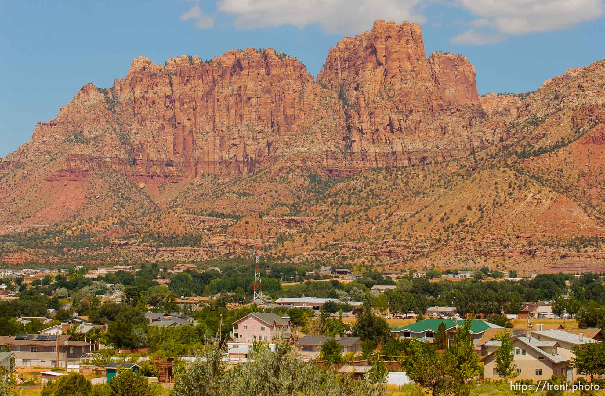 Hildale, Colorado City with Vermillion Cliffs in background.