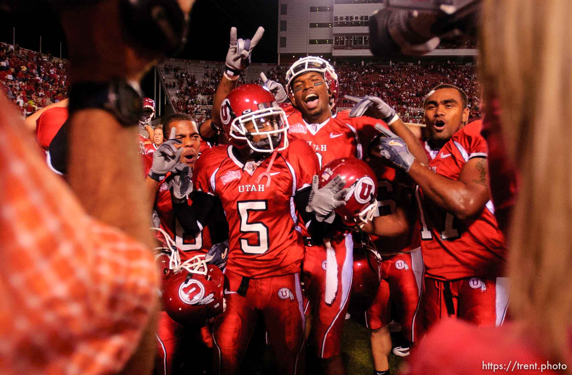 postgame victory celebration. Utah vs. Arizona college football Friday night at Rice-Eccles Stadium.