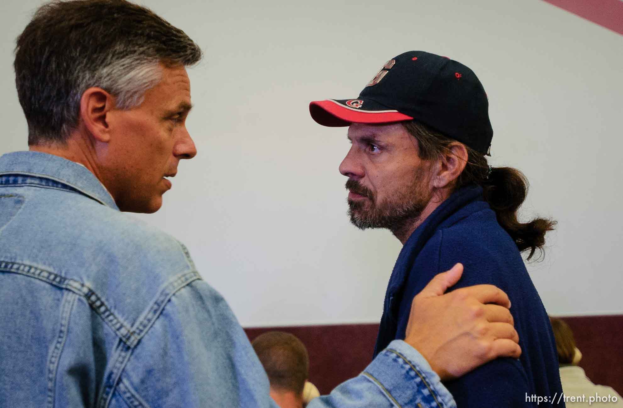 Utah governor Jon M. Huntsman, Jr.,  at Camp Williams, where people who were evacuated from the hurricane Katrina disaster in New Orleans, are making a go of it.