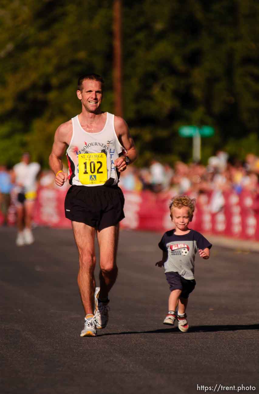 Steven King and his son Braden King at the finish line St. George Marathon