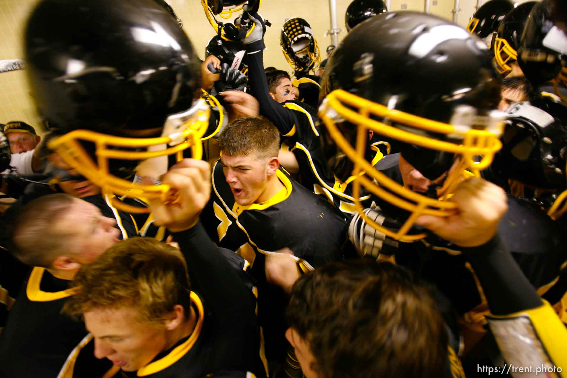 Cottonwood pre-game in the locker room. Cottonwood vs. Highland high school football.