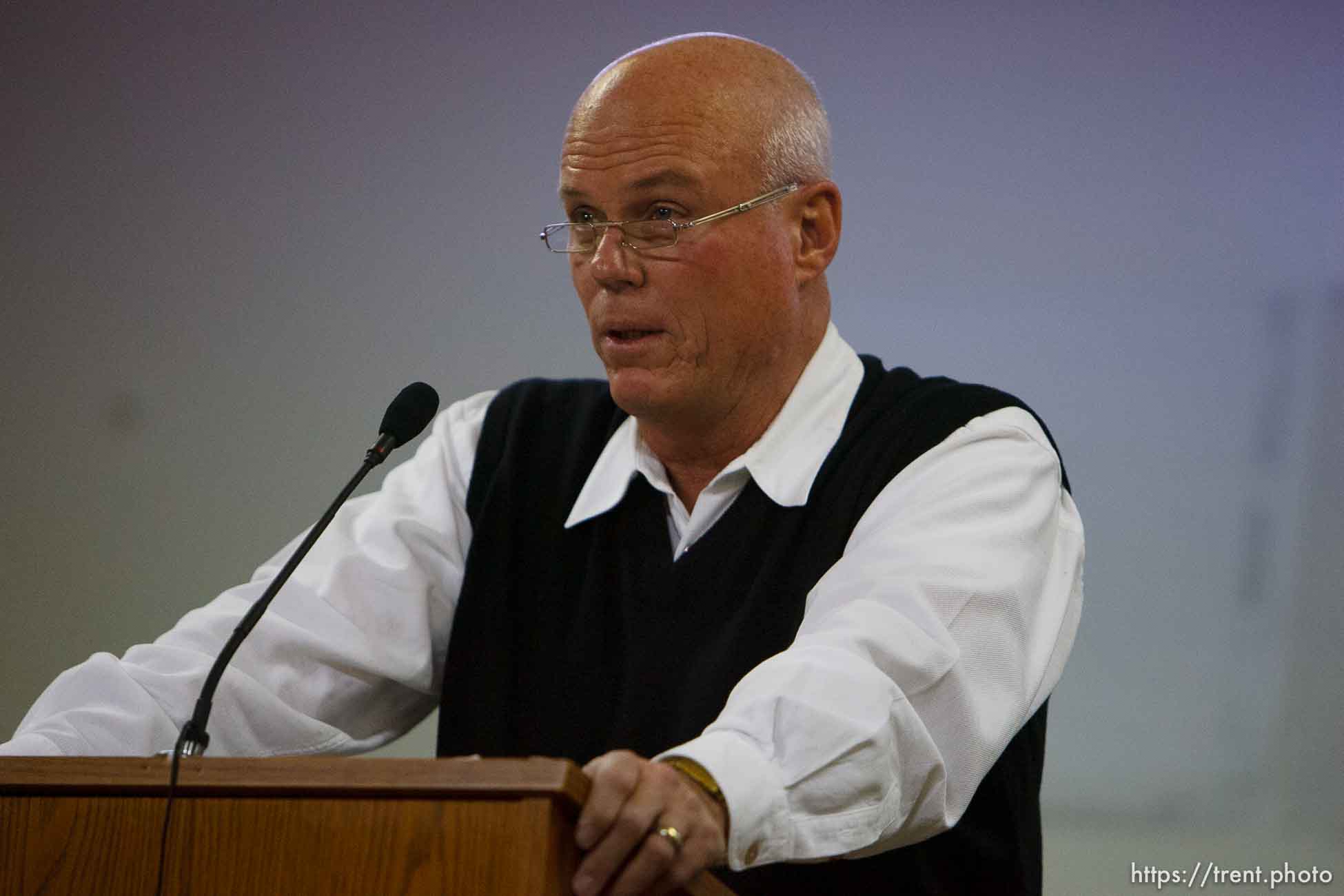 Bruce Wisan, the court-appointed special fiduciary of the UEP trust, during a meeting in Hildale, Utah, to answer questions regarding property and tax issues.