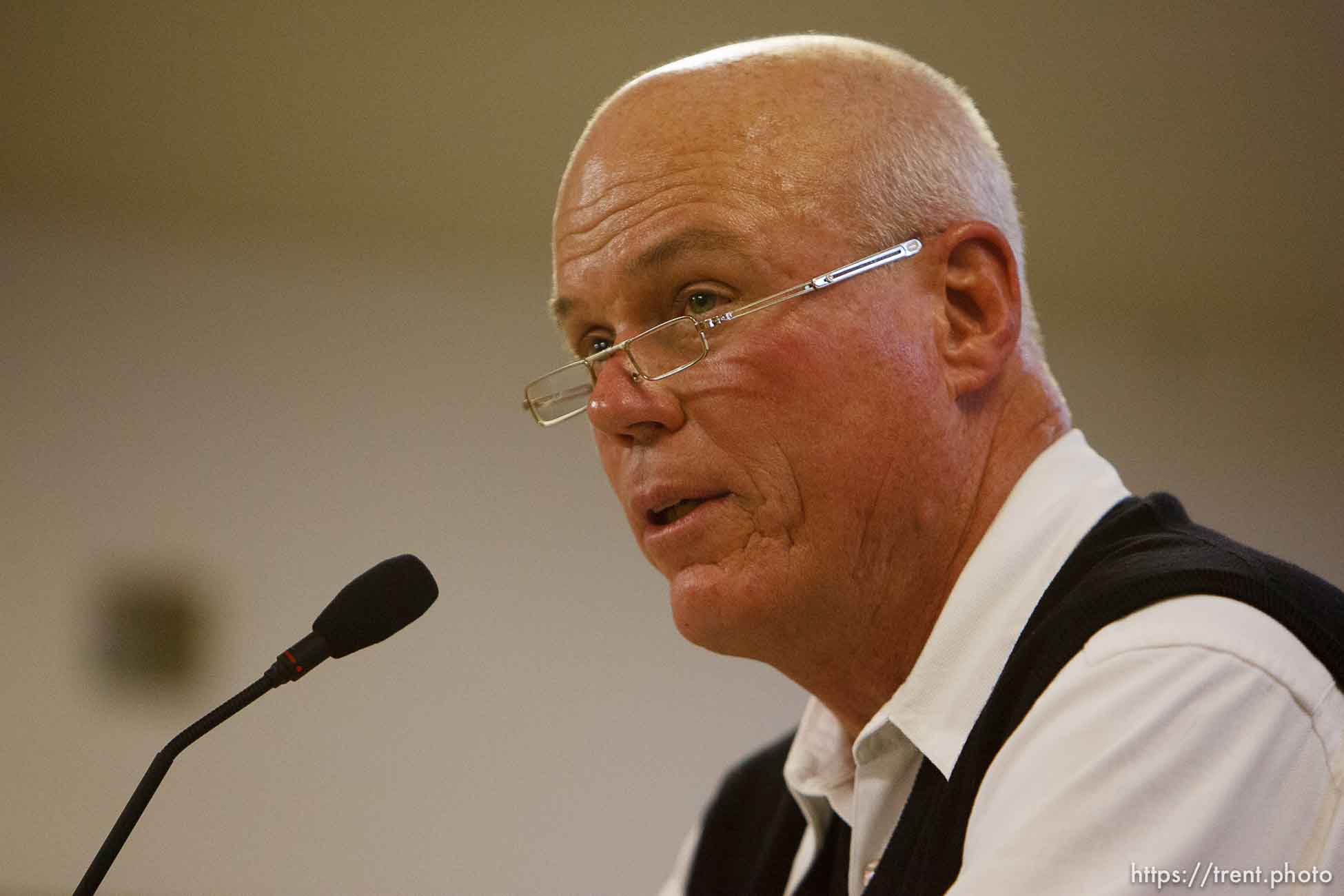 Bruce Wisan, the court-appointed special fiduciary of the UEP trust, during a meeting in Hildale, Utah, to answer questions regarding property and tax issues.