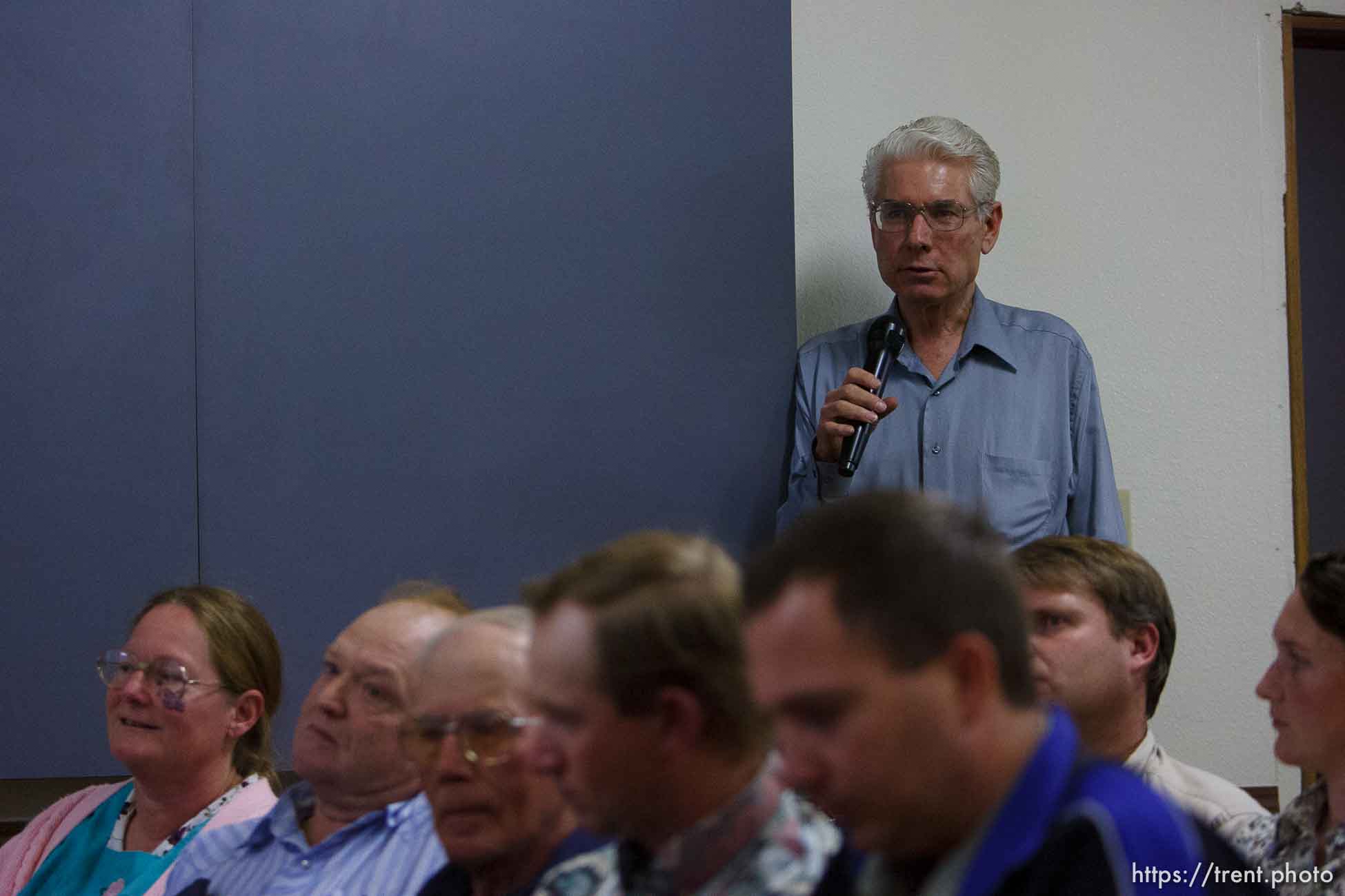 Hildale mayor David Zitting. Bruce Wisan, the court-appointed special fiduciary of the UEP trust, during a meeting in Hildale, Utah, to answer questions regarding property and tax issues.