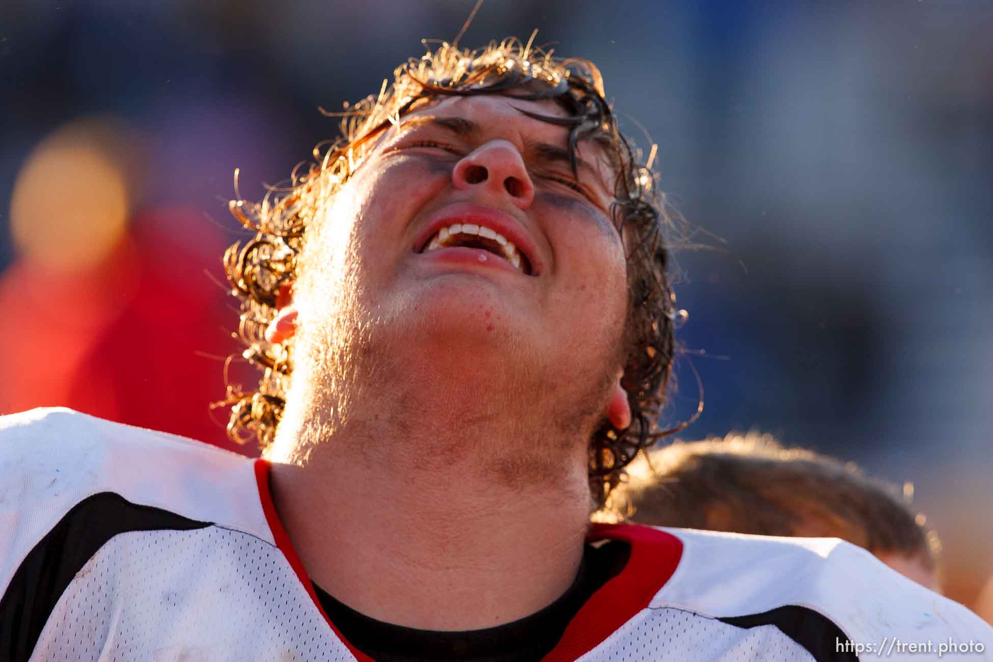 Grand's Travis Stott savors the championship win after the game. Grand vs. San Juan, 2A State Football Championship game at Southern Utah University's Eccles Coliseum in Cedar City.