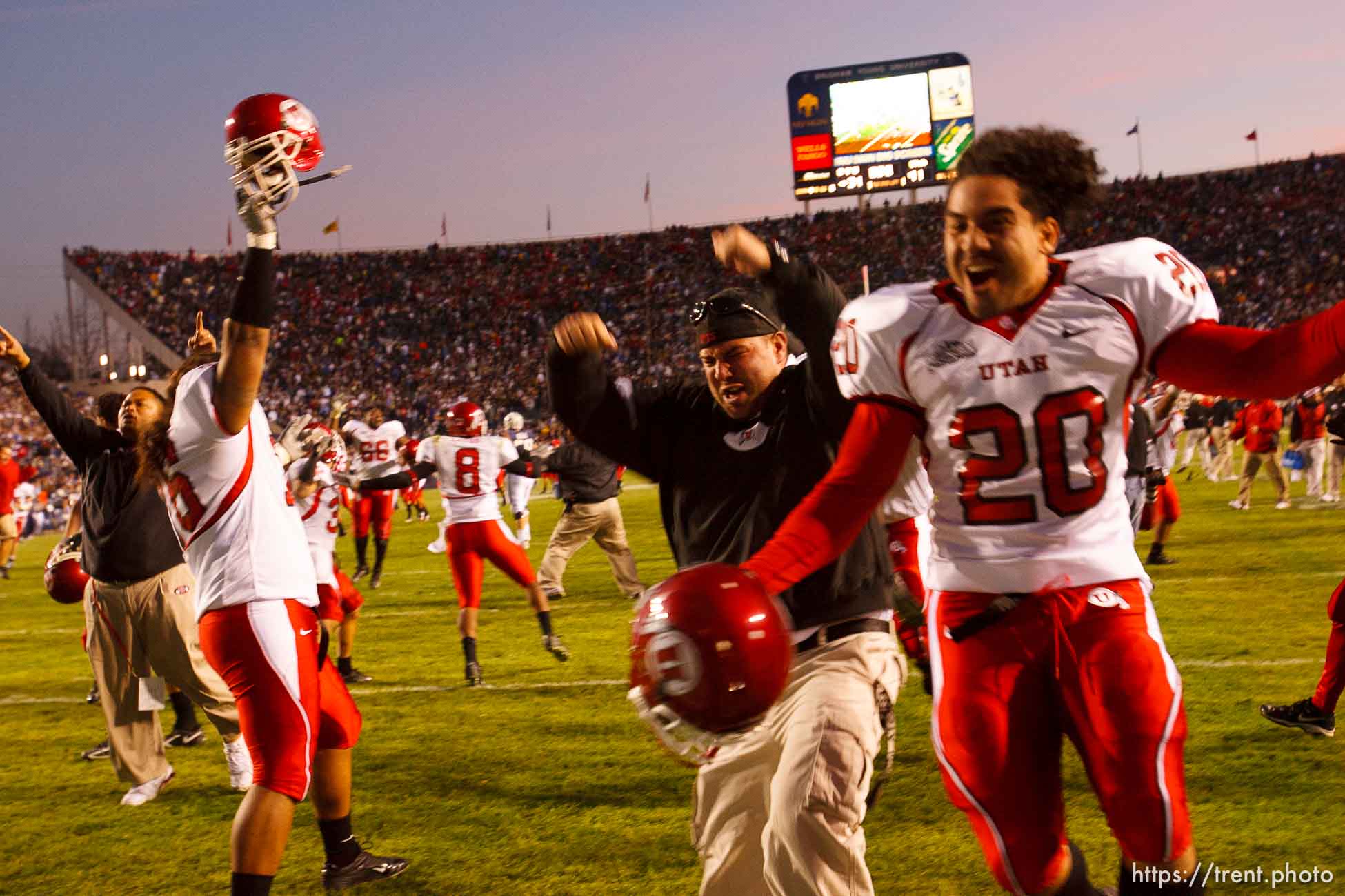 postgame celebration. Utah college football Saturday in Provo. Utah wins in overtime; 11.19.2005