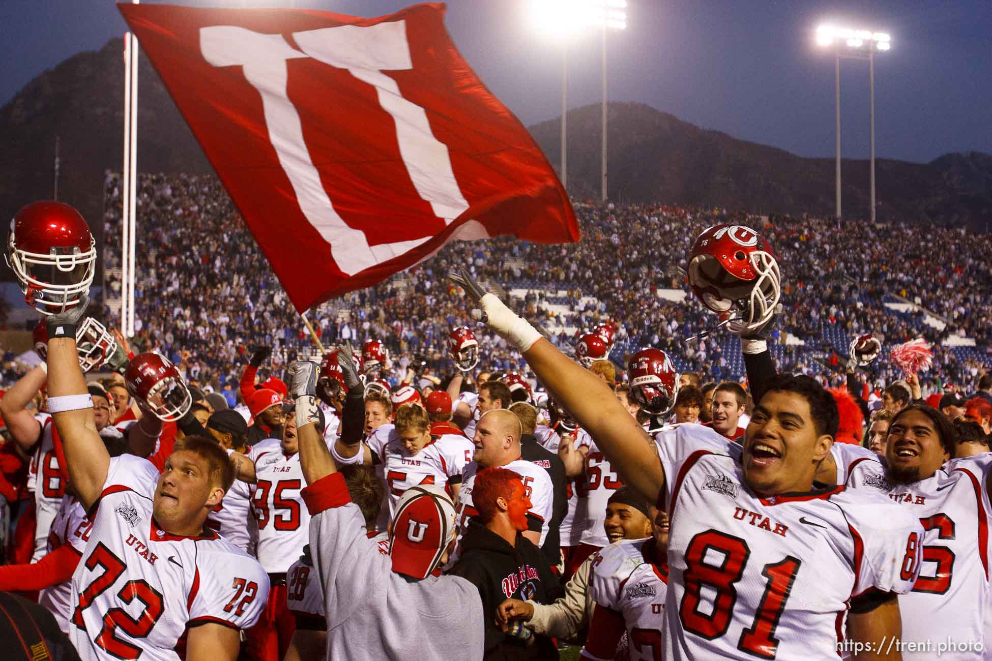 postgame celebration. Utah college football Saturday in Provo. Utah wins in overtime; 11.19.2005