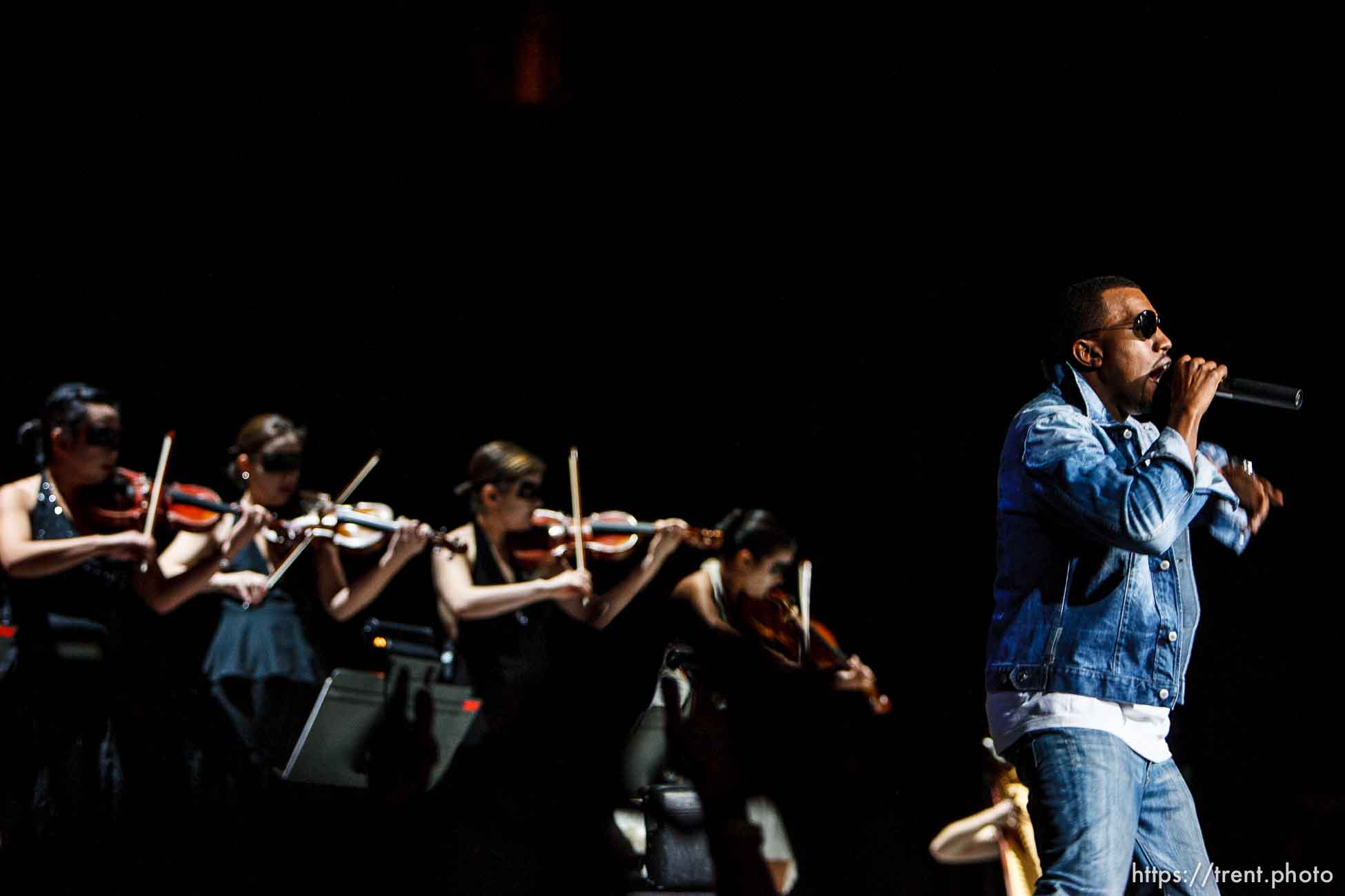 Kanye West performs at the Delta Center.