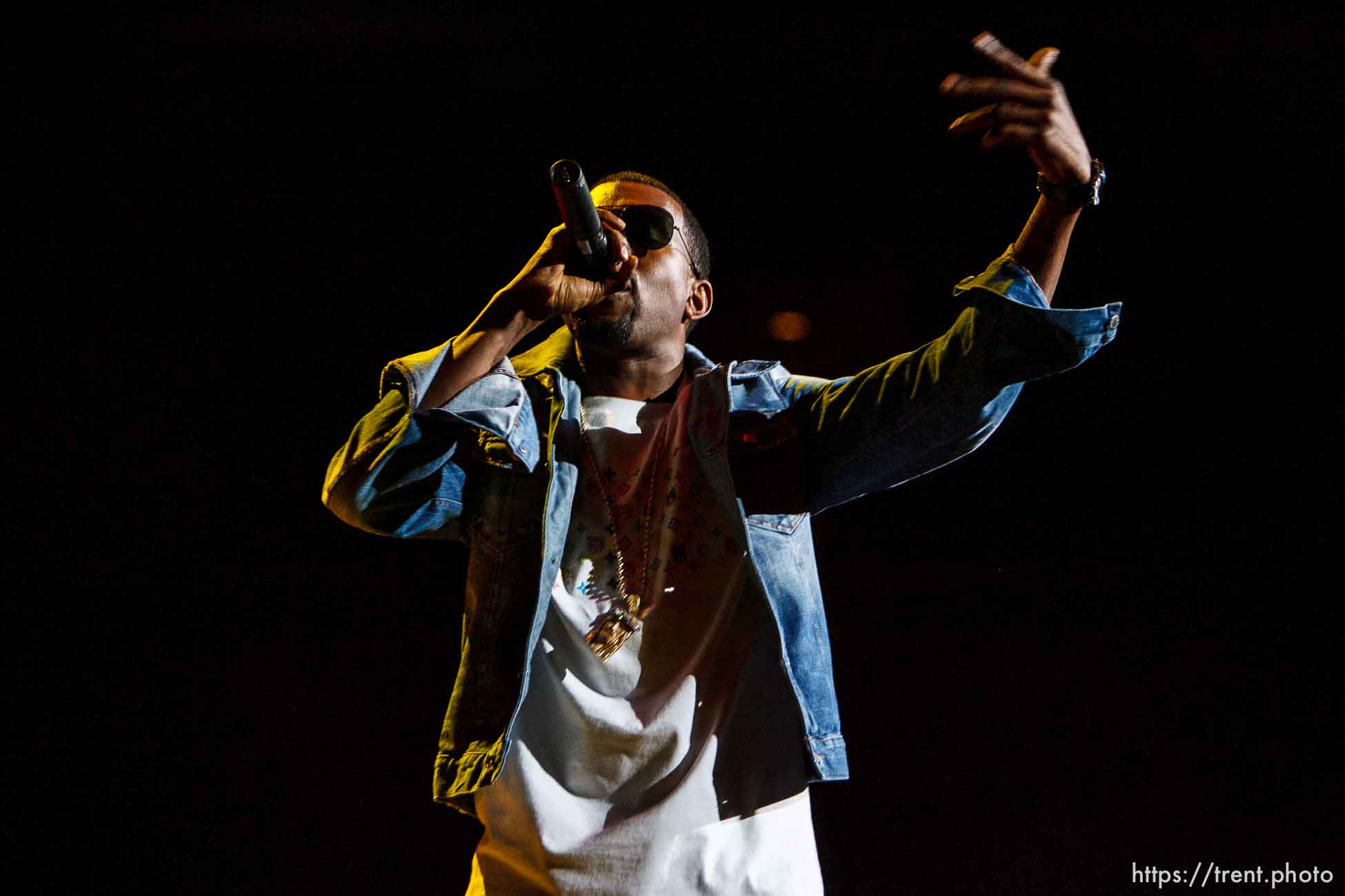 Kanye West performs at the Delta Center.