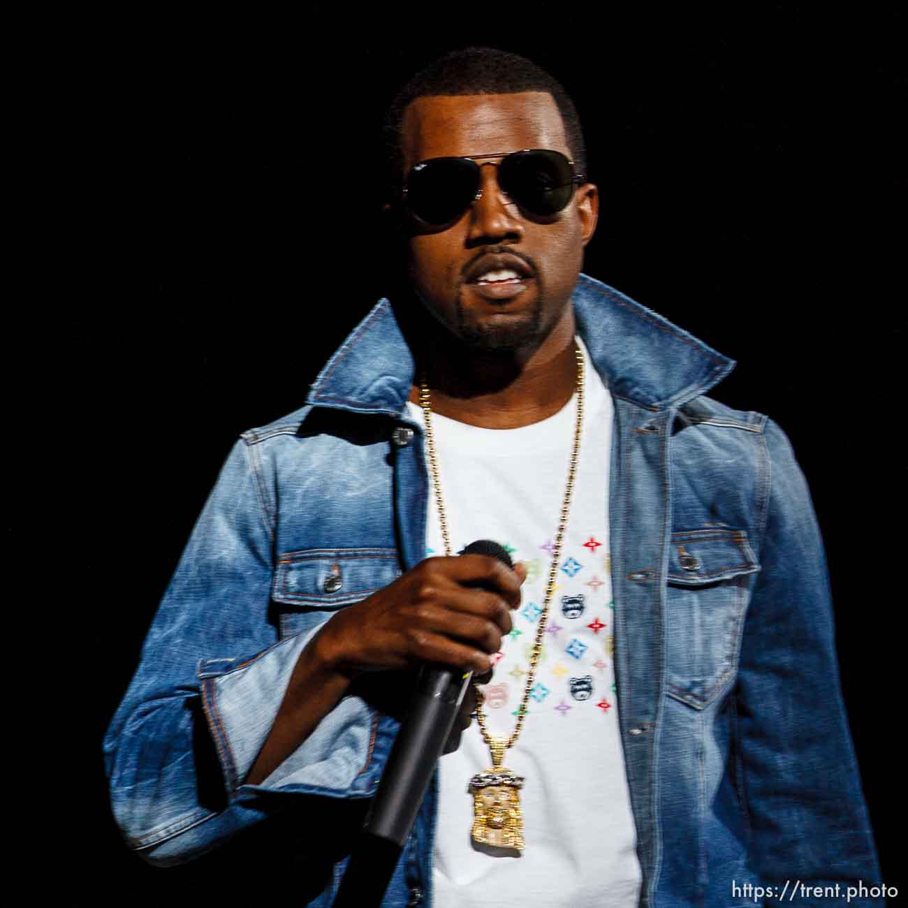 Kanye West performs at the Delta Center.