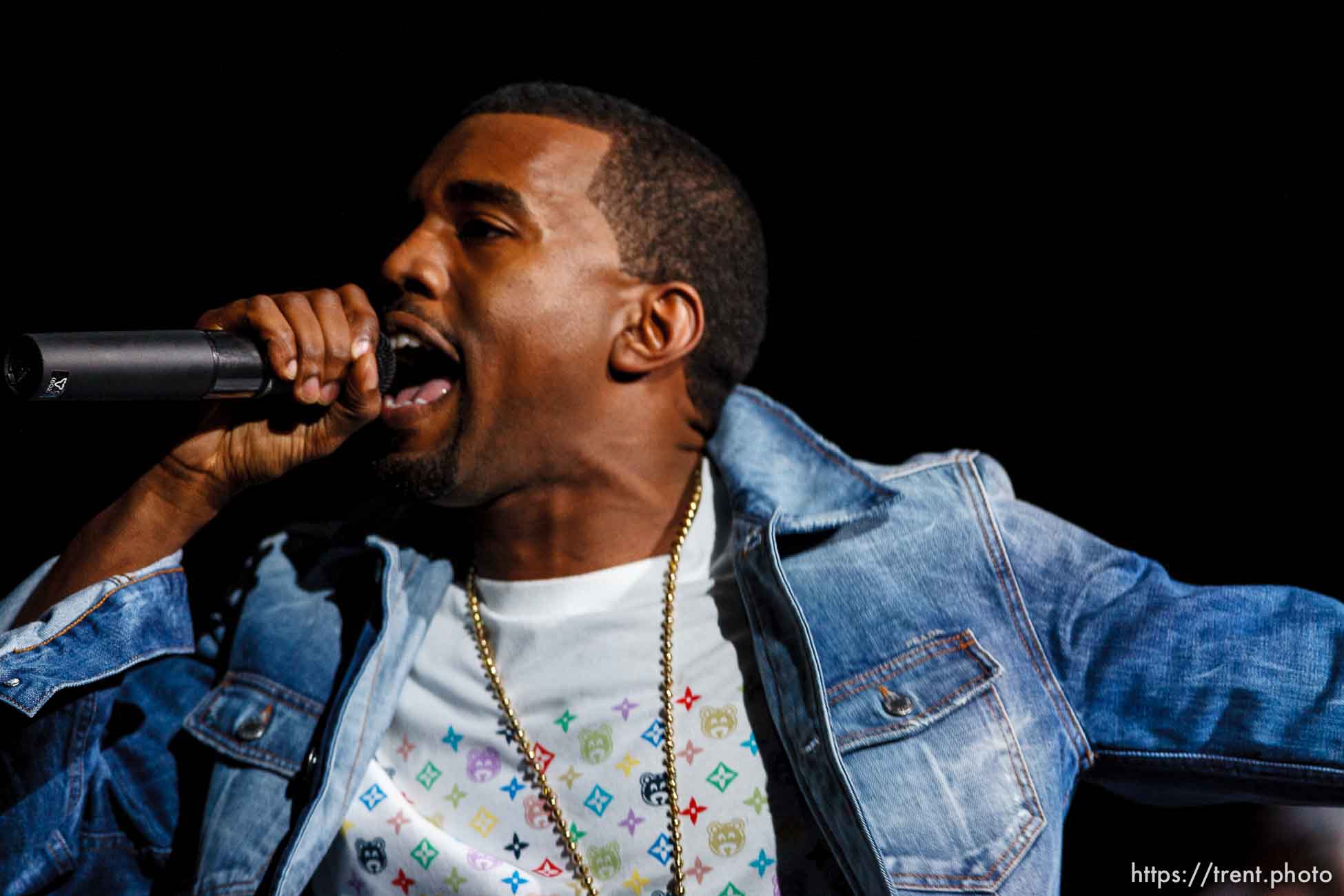 Kanye West performs at the Delta Center.