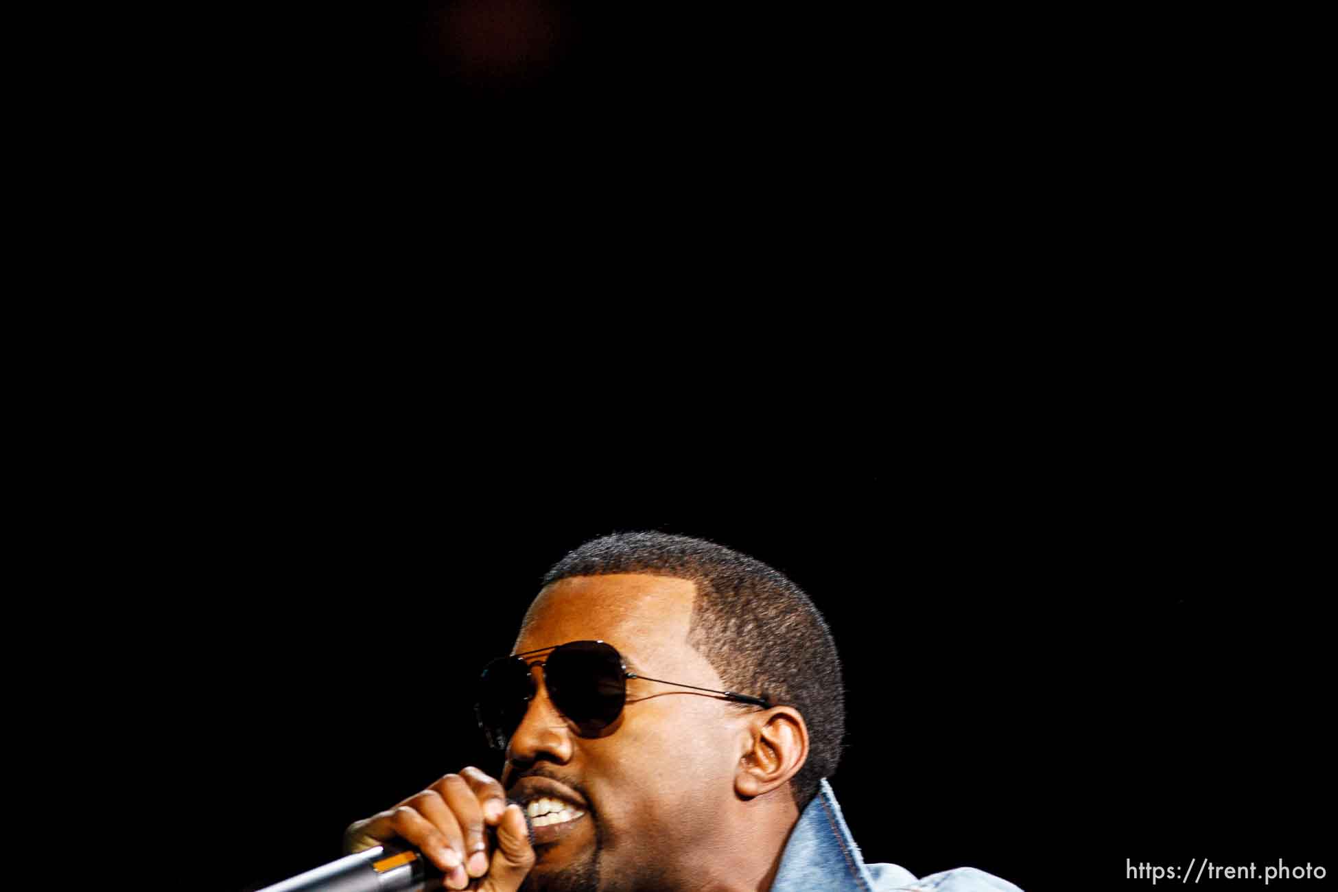 Kanye West performs at the Delta Center.