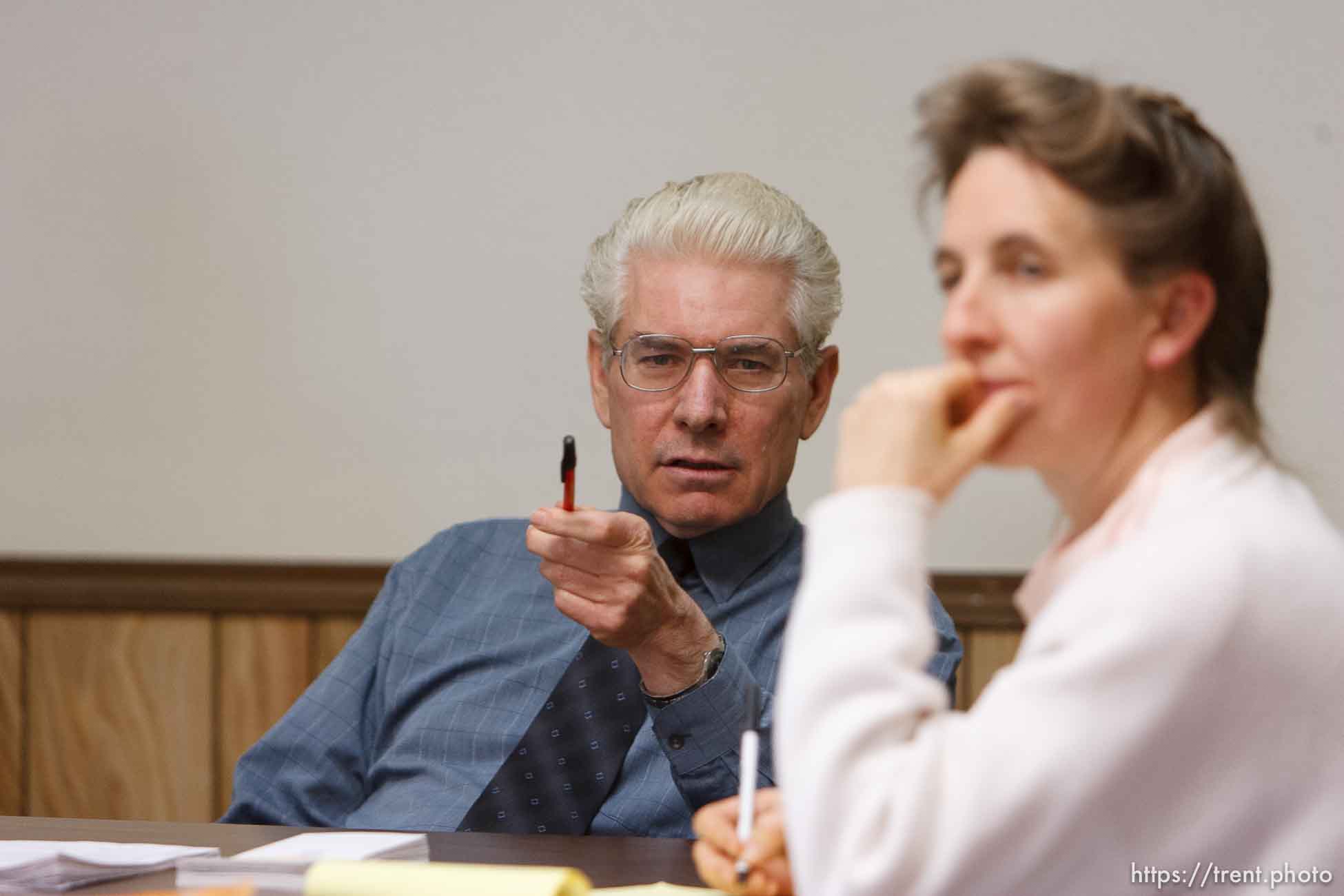 Washington County Sheriff Kirk Smith visits Hildale City Council Meeting.
, 3.14.2006 Hildale Mayor David Zitting (blue shirt).  Eliza Zitting (white sweater).