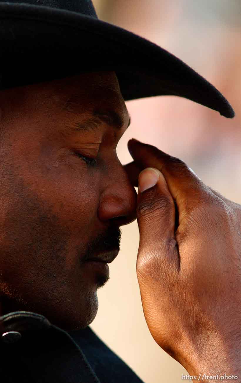 Karl Malone wipes a tear from his eye. Karl Malone statue ceremony at the Delta Center.
3.23.2006