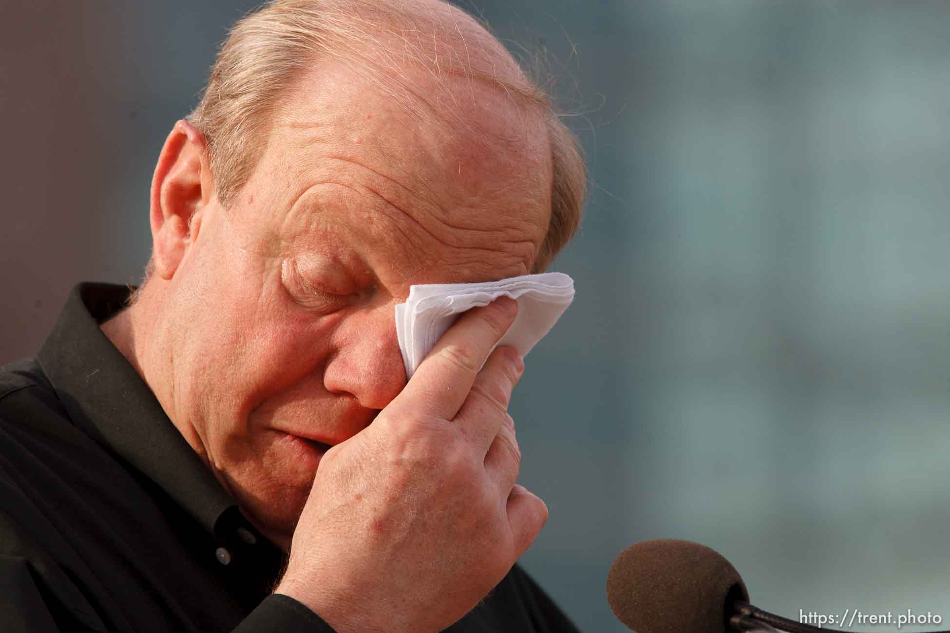 Larry Miller cries. Karl Malone statue ceremony at the Delta Center.
3.23.2006