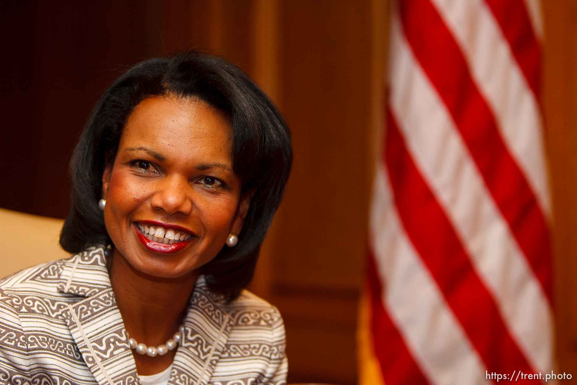 Secretary of State Condoleezza Rice speaks during an interview at Salt Lake City's Grand America Hotel Tuesday morning.; 8.29.2006