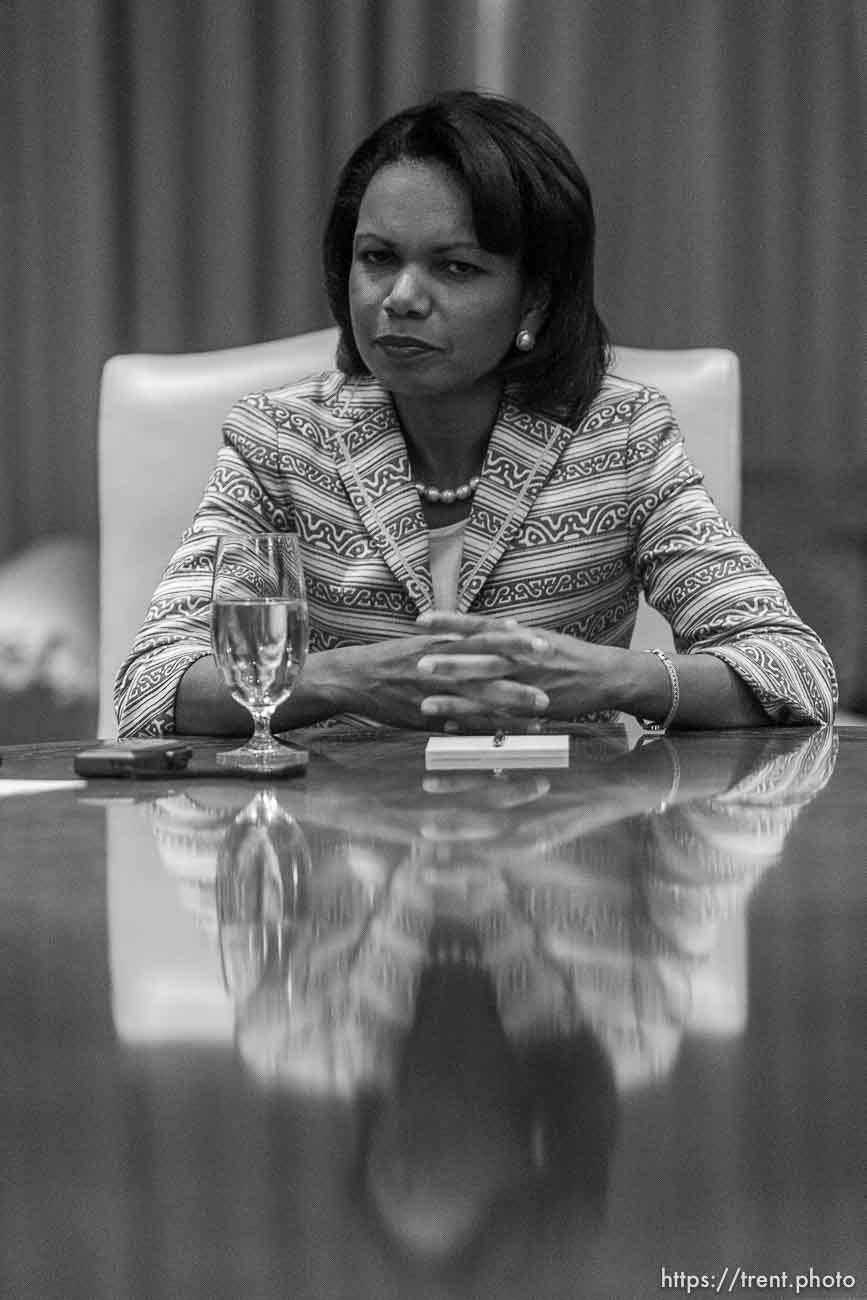 Secretary of State Condoleezza Rice speaks during an interview at Salt Lake City's Grand America Hotel Tuesday morning.; 8.29.2006