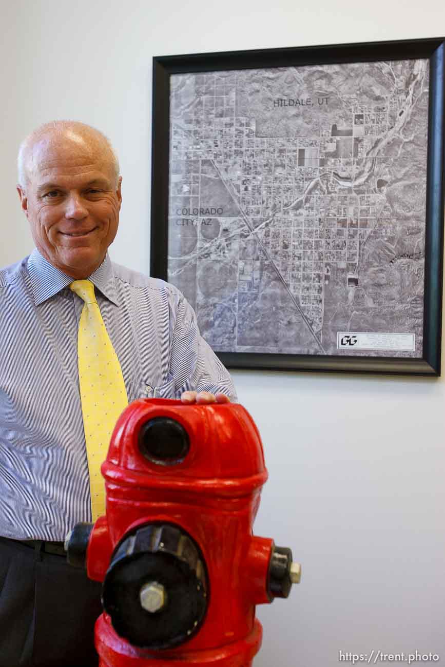 Salt Lake City - Salt Lake City - Special fiduciary Bruce R. Wisan in his office with a fire hydrant given to him by Richard Holm. Wisan is a court-appointed fiduciary managing the United Effort Plan (UEP) property trust that FLDS leader Warren Jeffs once oversaw.; 5.01.2007