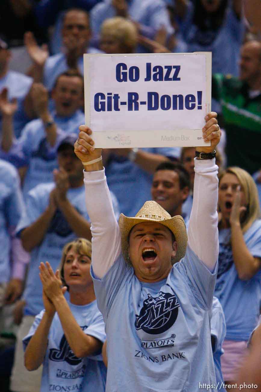 Jazz fan Chris Neuberger. Salt Lake City - Utah Jazz vs. Golden State Warriors, NBA Playoffs basketball, second round, Game Two, at EnergySolutions Arena.