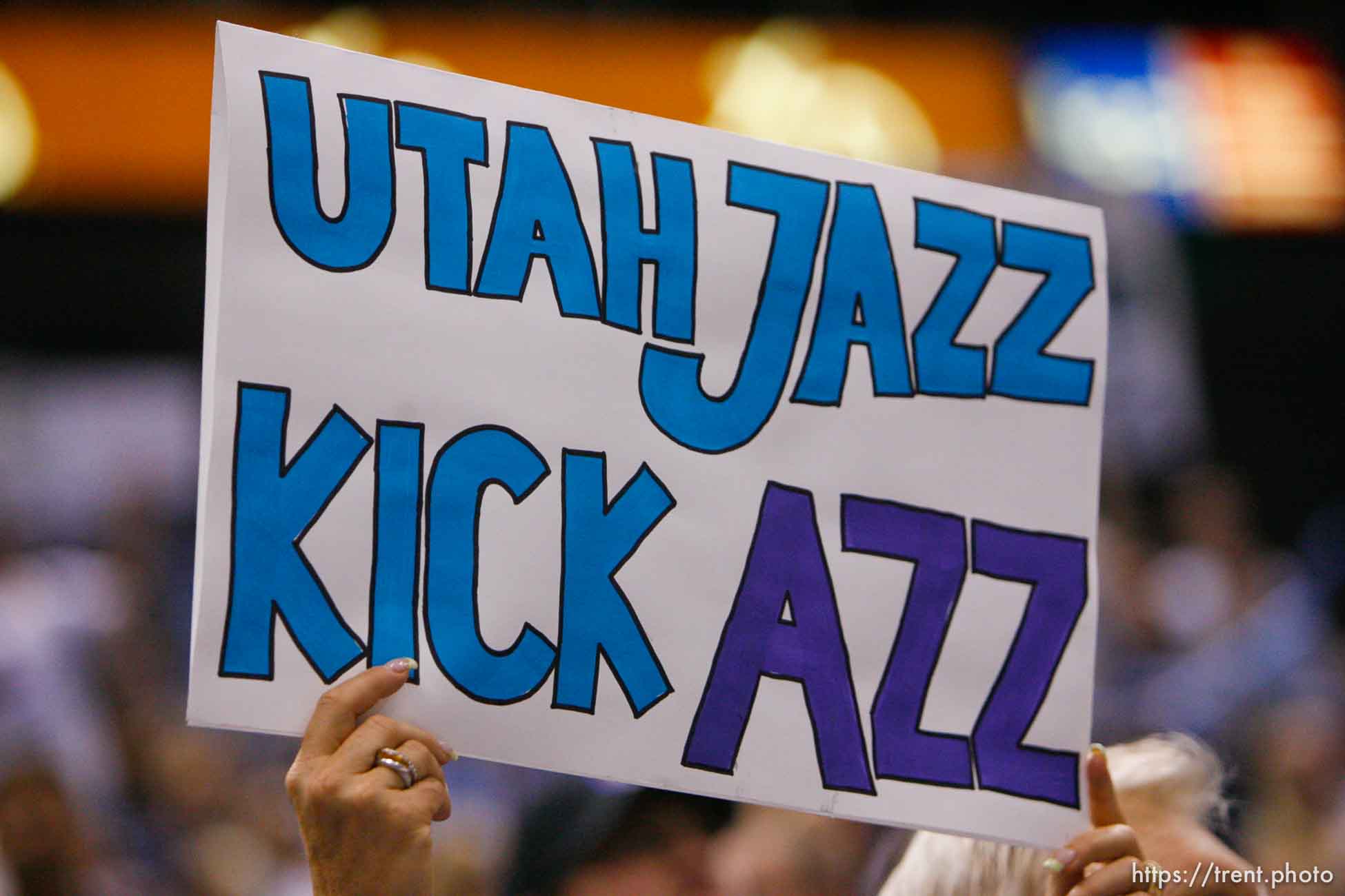 Salt Lake City - Utah Jazz vs. Golden State Warriors, NBA Playoff basketball, Game 5, at EnergySolutions Arena. fans with signs