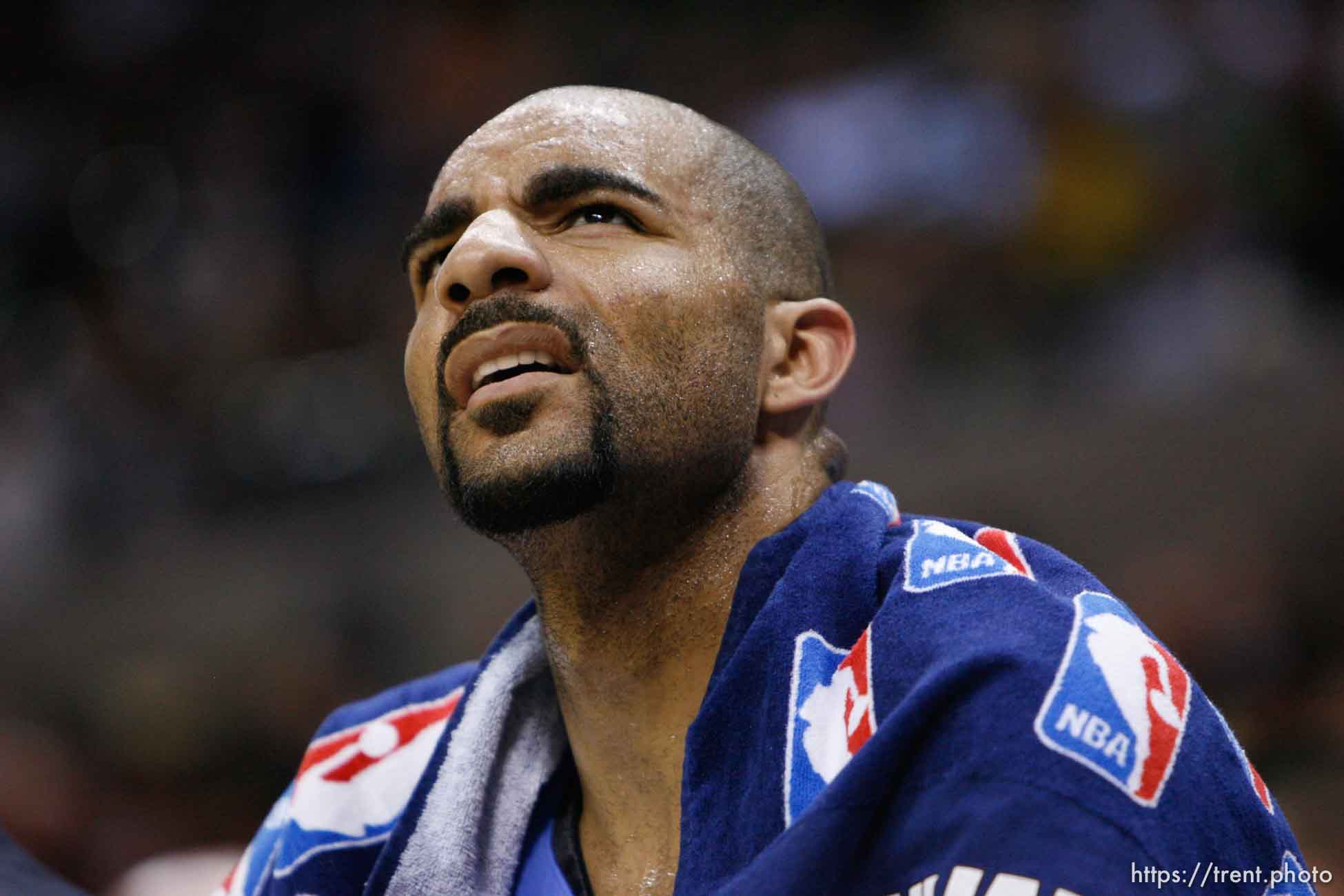 San Antonio - Utah Jazz forward Carlos Boozer (5) on bench, jazz trailing 55-38. Utah Jazz vs. San Antonio Spurs, Western Conference Finals game five at the AT&T Center.
5.30.2007&#x01;