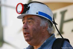 Huntington - Robert Murray, president and CEO of Ohio-based Murray Energy Corp, speaks to reporters at the command post in full miners gear Wednesday evening, as six miners remained trapped in the mine.