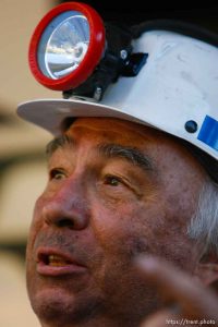Huntington - Robert Murray, president and CEO of Ohio-based Murray Energy Corp, speaks to reporters at the command post in full miners gear Wednesday evening, as six miners remained trapped in the mine.