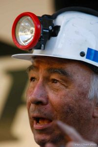 Huntington - Robert Murray, president and CEO of Ohio-based Murray Energy Corp, speaks to reporters at the command post in full miners gear Wednesday evening, as six miners remained trapped in the mine.