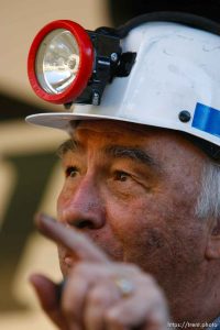 Huntington - Robert Murray, president and CEO of Ohio-based Murray Energy Corp, speaks to reporters at the command post in full miners gear Wednesday evening, as six miners remained trapped in the mine.