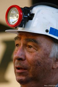 Huntington - Robert Murray, president and CEO of Ohio-based Murray Energy Corp, speaks to reporters at the command post in full miners gear Wednesday evening, as six miners remained trapped in the mine.