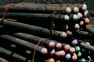 Huntington - Robert Murray, president and CEO of Ohio-based Murray Energy Corp, led reporters on a tour of the Crandall Canyon coal mine Wednesday, where six miners remained trapped.  A stack of Rocprop support beams. Each beam is capable of supporting 25 tons of weight.
