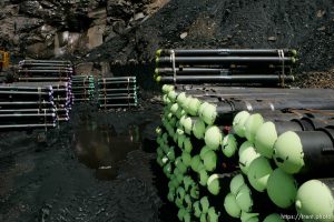 Huntington - Robert Murray, president and CEO of Ohio-based Murray Energy Corp, led reporters on a tour of the Crandall Canyon coal mine Wednesday, where six miners remained trapped.  A stack of Rocprop support beams. Each beam is capable of supporting 25 tons of weight.