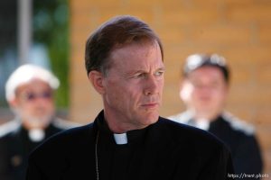 Huntington - Bishop John Wester led a special Mass in Huntington at the San Rafael Mission for family members of the six trapped miners in the Crandall Canyon mine.